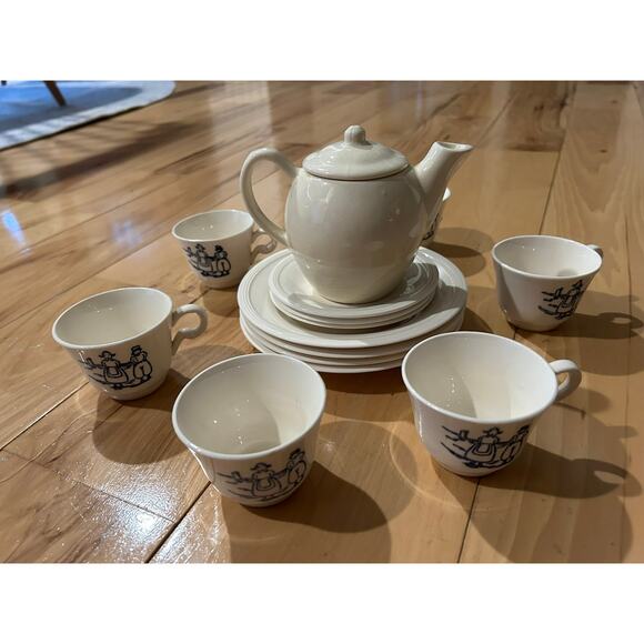 RARE VTG 14 Piece Tea Set Edwin M Knowles China Semi Vitreous Dutch Boy & Girl - Picture 1 of 14